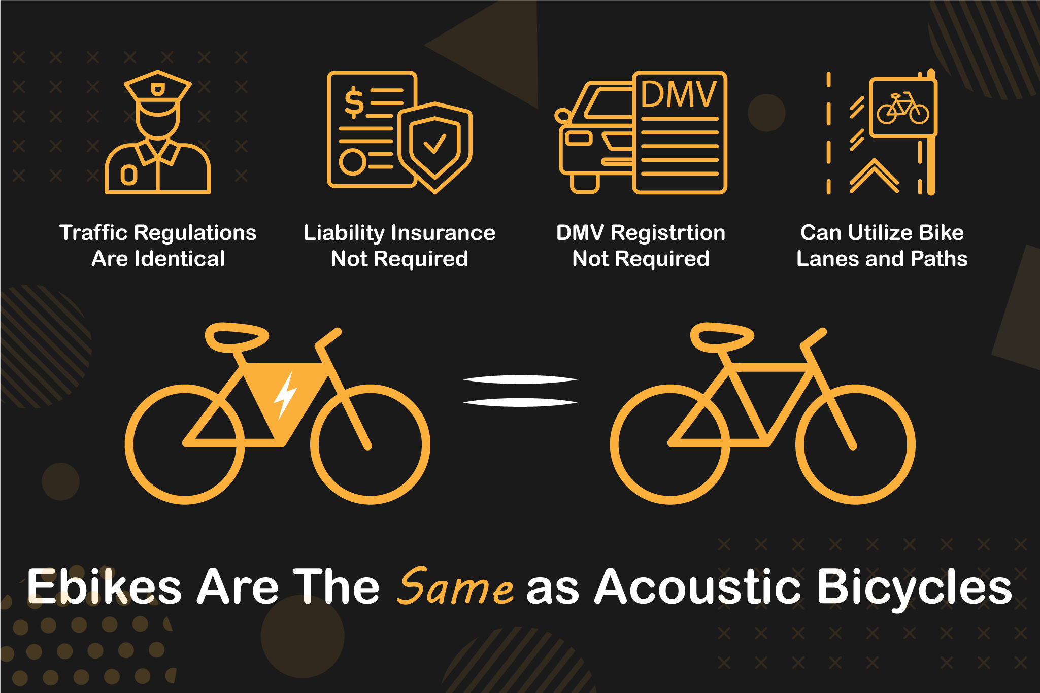 Illustration showing commuting perks of Ebikes are similar to acoustic bicycles